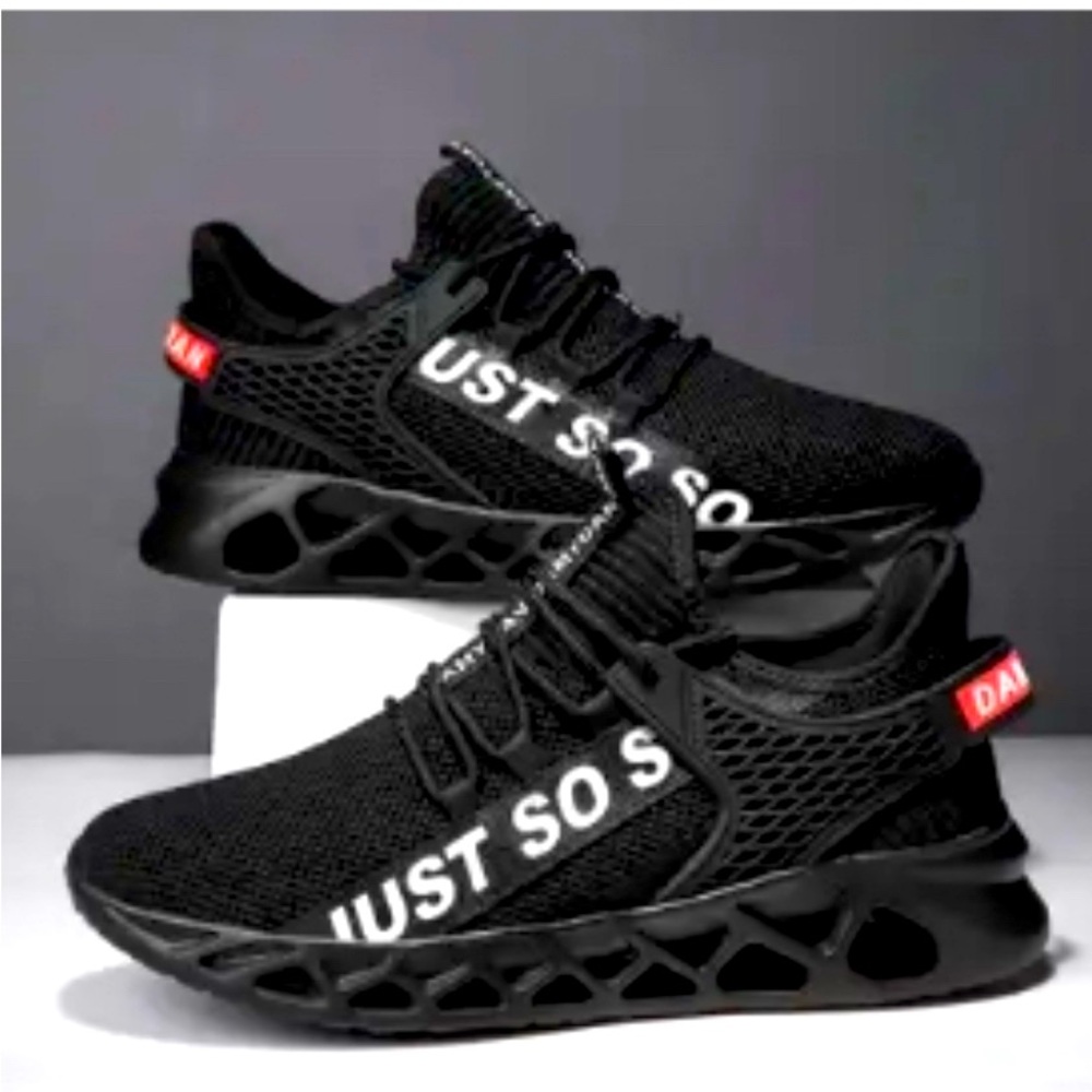 Black Athletic Sneakers with White Text